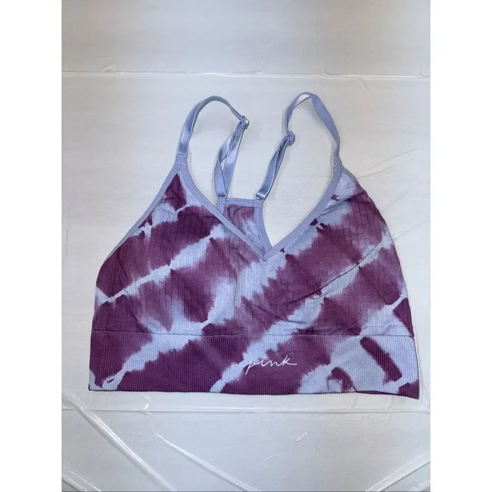 PINK Victoria’s Secret Blue and Purple Tie Dye Active Sports Bra Size Small